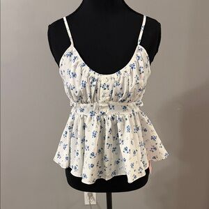 White and blue floral top